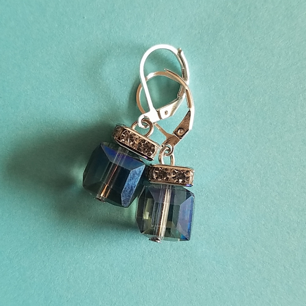 Blue crystal earrings sterling silver handmade - Picture 6 of 6